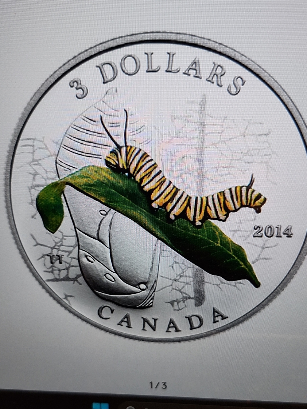Decorative Canada Three Dollar Coin Replica — Green & Yellow Caterpillar Motif